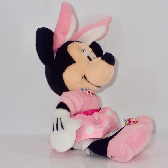 Disney Baby Minnie Mouse Pink Polkadot Dress Bunny Plush With Rattle Feet 8" - Picture 5 of 12